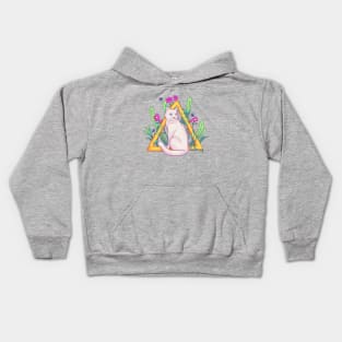 Cute White cat with blue eyes Kids Hoodie